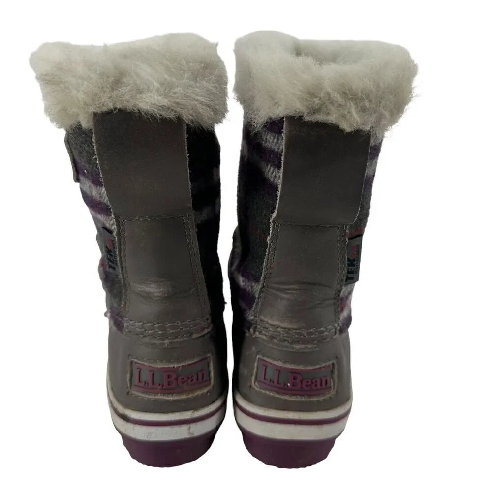 LL Bean Winter Boots Size 7 Purple Gray Plaid Primaloft 200 Gram Waterproof